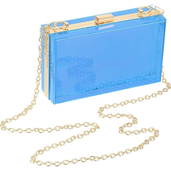 🆕Women Light Blue Acrylic Clear Clutch Bag Square Transparent Crossbody Handbag - Picture 1 of 6